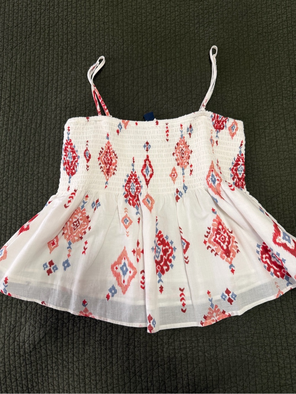 American Eagle Smocked Tank Top with Red & Coral Aztec Print